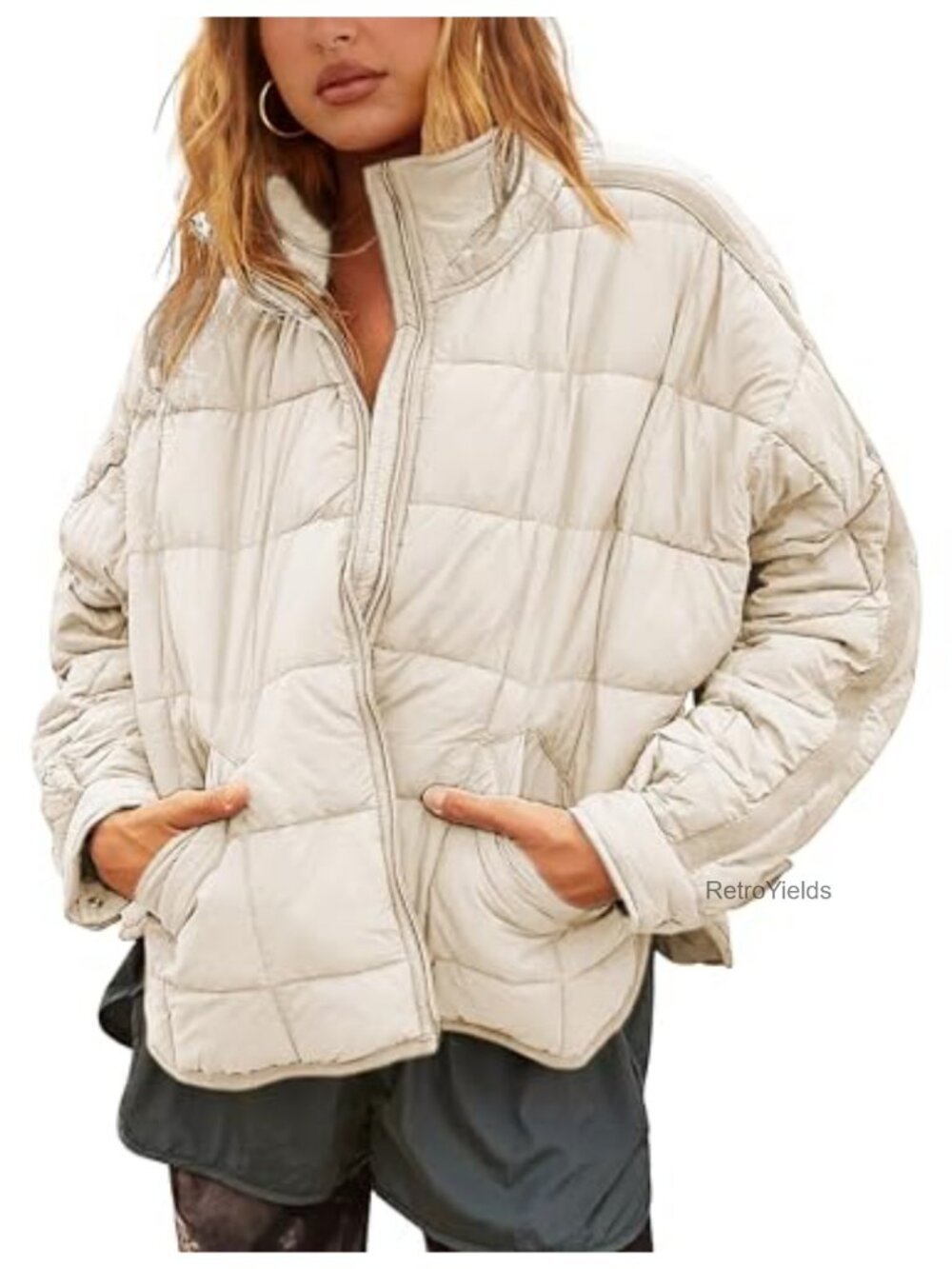 Quilted Lightweight Puffer Jacket Baggy Fit Stand Collar Women's Coat